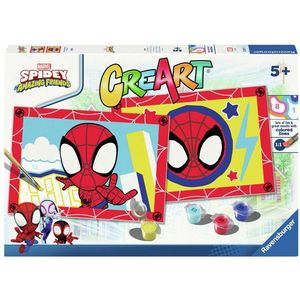 Ravensburger CreArt Junior-serie: Spidey, schilderen op nummer, bevat twee voorgedrukte planken, een penseel, kleuren, creatieve set voor jongens en meisjes vanaf 5 jaar