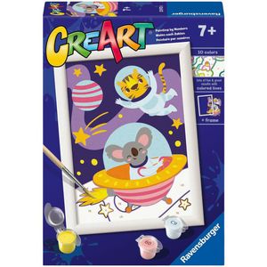 Ravensburger - CreArt Série E : animaux dans l'espace, peinture avec chiffres, kit de peinture pour enfants, cadre inclus, jeu éducatif et créatif, idée cadeau enfants 7 ans 13 x 18 cm