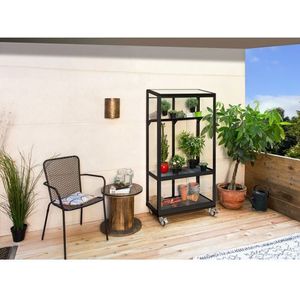 Vitavia Balkonkas Polis 350 Zwart Aluminium Met Beglazing Van Gehard Veiligheidsglas + Basis Op Wieltjes 81x43x156/166cm