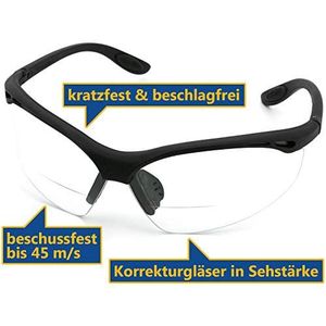 Lettura Bifocal veiligheidsbril, brilsterkte 3,0 dpt, kleurloos/zwart