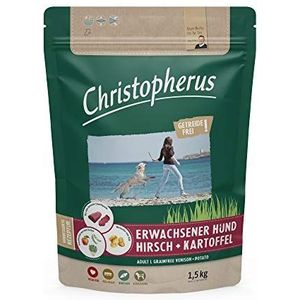Christopherus Grainfree, volledige voeding voor volwassen honden met normale activiteit, droogvoer, hert + aardappel, grootte droogvoer ca. 1 cm, volwassen hond 1,5 kg
