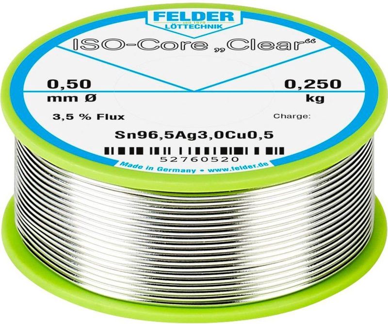 Felder - ISO-Core Clear - Soldeertin - Sn96,5Ag3Cu0,5 - 0.250 kg - 0.5 mm