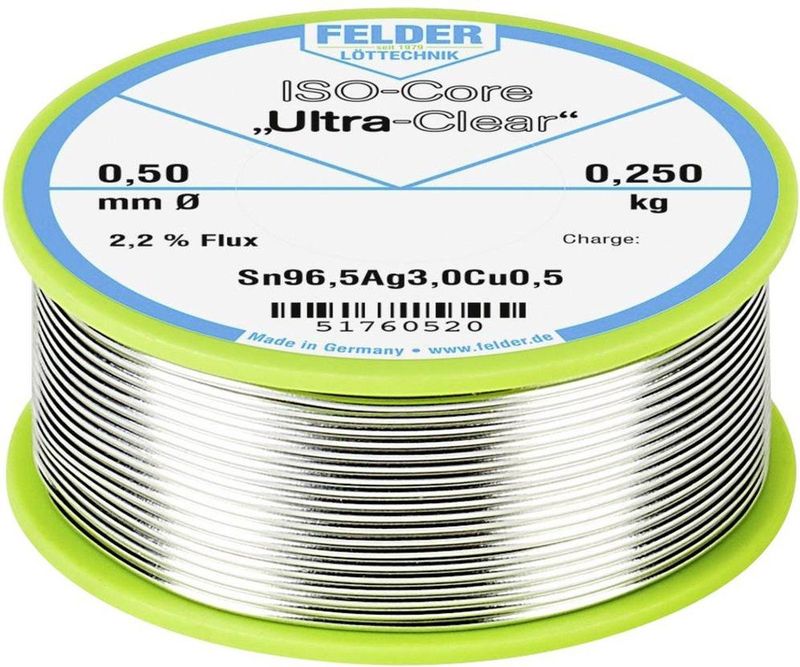 Felder ISO-Core Ultra Clear SAC305 Soldeertin Spoel Sn96,5Ag3Cu0,5 0.250 kg 0.5 mm