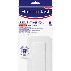 Hansaplast Sensitive 4XL Pleisters - Wondpleisters - Wondverzorging - Grote Pleisters - Eilandpleister 10x20 cm - 5 Stuks