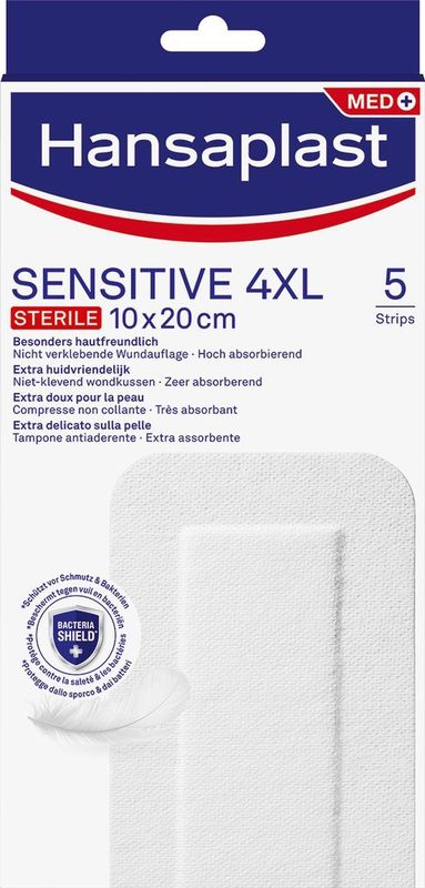 Hansaplast Sensitive 4XL Pleisters - Wondpleisters - Wondverzorging - Grote Pleisters - Eilandpleister 10x20 cm - 5 Stuks