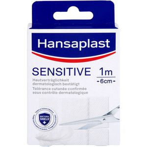 Hansaplast Gevoelige pleister (1 m x 6 cm), op maat te snijden en huidvriendelijke wondpleisters met Bacteria Shield & veilige kleefkracht, pijnloos te verwijderen pleisters