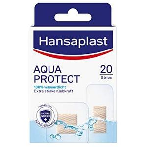 Hansaplast Aqua Protect pleister (20 strips), waterdichte wondpleisters met extra sterke kleefkracht, hechtpleister ideaal voor douchen, zwemmen en baden