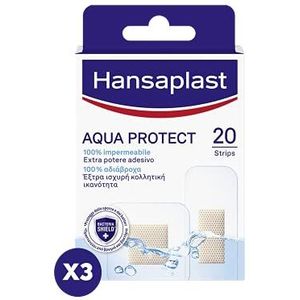 Hansaplast AQUA PROTECT pleisters, waterdicht, met hoge kleefkracht, transparant, ademend en flexibel, 3 x 20 stuks in 2 verschillende maten