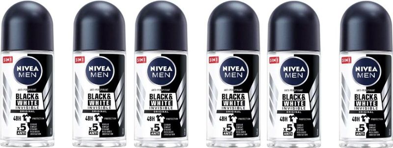 Nivea - Men Black & White Invisible Roll'On Deo - 6 x 50 ml
