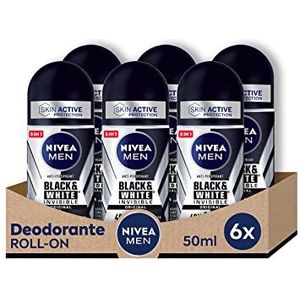 Nivea Men Black & White Invisible - Roll-On Deodorant - 6 x 50 ml - Anti-transpirant