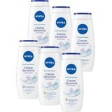 NIVEA Crème Sensitive Douchecrème– Zeepvrij – Met vitamine C en E - Bevat 3 heilzame oliën - 6 x 250 ml - Voordeelverpakking