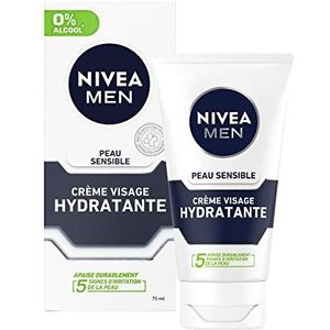 Labello NIVEA MEN Vochtinbrengende verzorging, extra zacht, gevoelige huid (1 x 75 ml), hydraterende gezichtscrème voor mannen met een gevoelige en geïrriteerde huid, rustgevende gezichtsverzorging