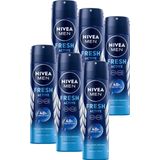 NIVEA MEN Fresh Active Deodorant Spray - Anti-Transpirant - Deo Beschermt 48 uur lang - Aluminiumvrij en alcoholvrij - 6 x 150 ml - Voordeelverpakking