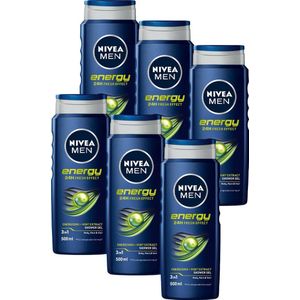 NIVEA MEN Energy Douchegel - 3-in-1 Shower Gel - Shampoo - Voordeelverpakking - 6x 500 ml