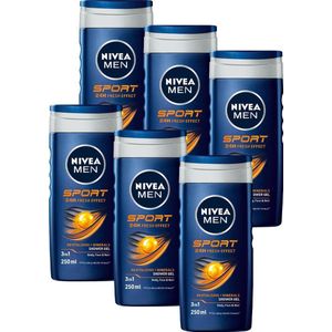 NIVEA MEN Sport Douchegel - 3-in-1 Shower Gel Met Limoengeur - Shampoo - Voordeelverpakking - 6 x 250 ml