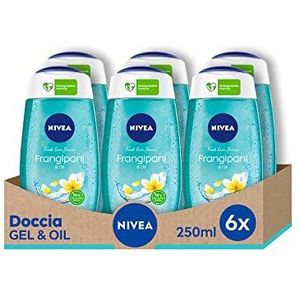 NIVEA Douchegel Frangipani & Oil 6 x 250 ml, douchegel met frangipani uit Hawaii, hydraterende douchegel verrijkt met kleine en zachte olieparels