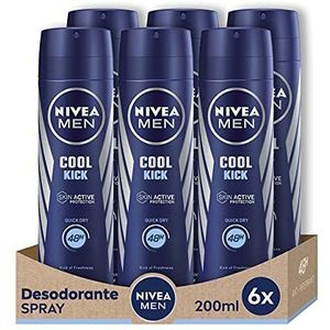 NIVEA MEN Cool Kick Spray in verpakking van 6 stuks (6 x 200 ml), deodorant voor mannen met een vleugje frisheid, anti-transpirant deodorant voor mannelijke verzorging