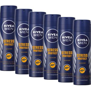 NIVEA MEN Stress Protect Anti-Transpirant Spray - Deodorant Tegen stresszweet - Met zink - Beschermt 48 uur - Alcoholvrij - 6 x 150 ml