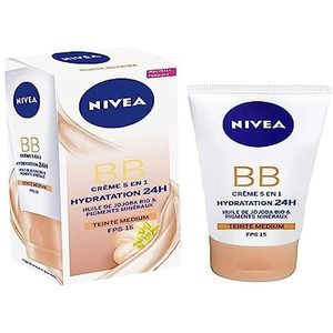 NIVEA Essentials BB Cream Hydratation 24 uur + glans, hydraterende gezichtscrème met lichte tint, vrouwenverzorging met biologische jojoba-olie, SPF 15 – 50 ml (2 stuks)