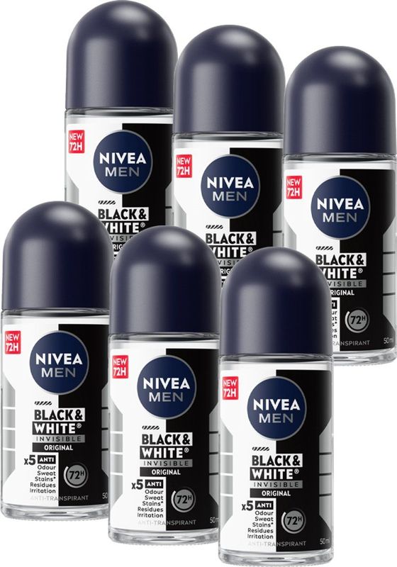 NIVEA MEN Invisible for Black & White Original Anti-Transpirant Deo Roller - Deodorant - 6 x 50 ml - Voordeelverpakking