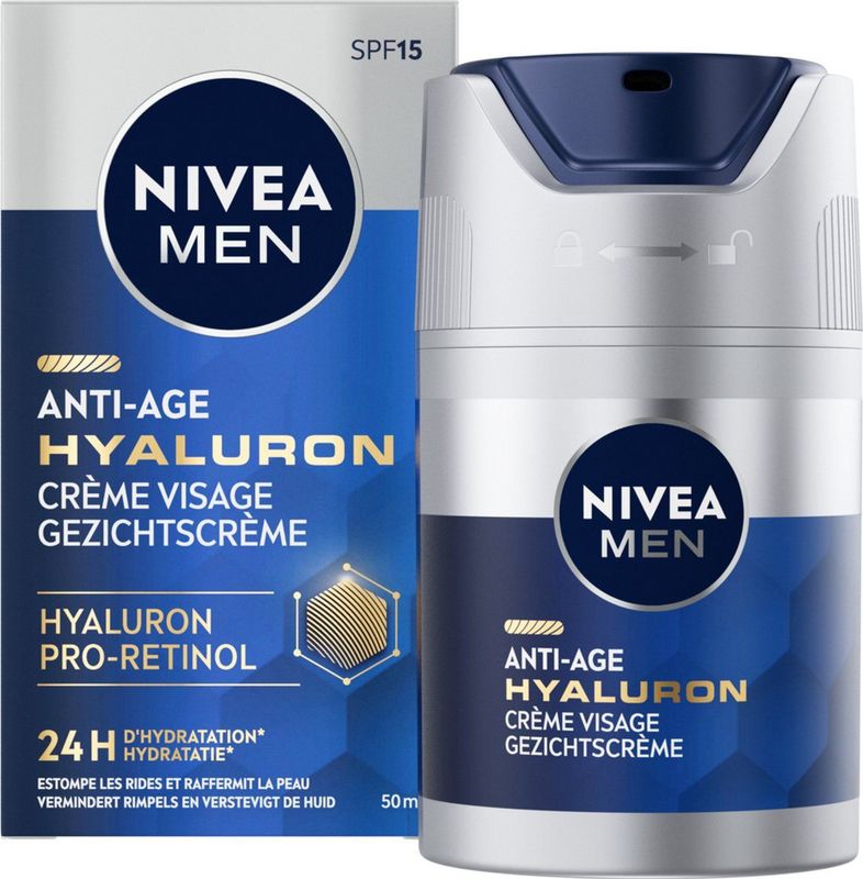 NIVEA MEN Anti-Age Gezichtscrème - Crème normale en rijpe huid - SPF 15 - Met hyaluronzuur - Gezichtsverzorging - 50 ml