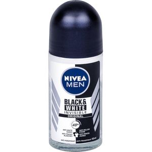 NIVEA MEN Black & White Invisible Original Roll-On Deodorant (50 ml), antitranspirant met anti-vlekkenformule en zonder alcohol, deodorant met 72 uur bescherming en Nivea Men verzorgingscomplex