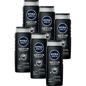 NIVEA - Active Clean - Douchegel - Houtskool - 3-in-1 - 6 x 500 ml