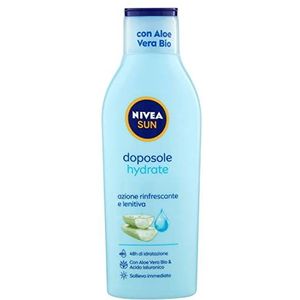 Nivea SUN Aftersun melk hydrateert in maxi-fles, 200 ml, lichaamsmelk met biologische aloë vera en hyaluronzuur, aftersun crème met verfrissende en rustgevende werking