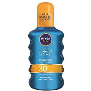 NIVEA Sun Zonnebrandcrème Spray Protect & Dry Touch SPF30 200 ml, zonnecrème 30 transparant en waterbestendig, zonwering 30 in praktische spuitfles, geschikt voor sport
