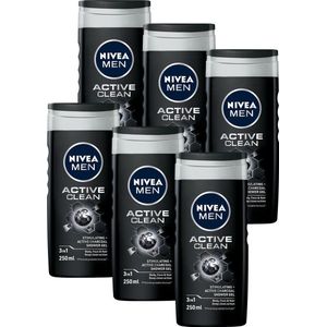 6x Nivea Active Clean douchegel for men (250 ml)