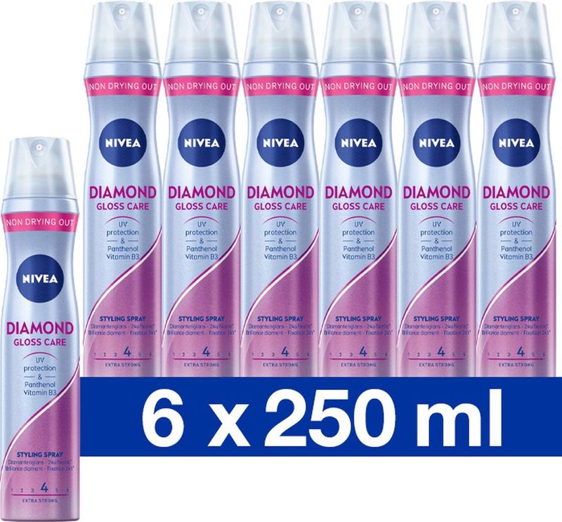 NIVEA Diamond Gloss Care Styling Haarlak - Haarspray - Haarverzorging - Voordeelverpakking - 6 x 250 ml