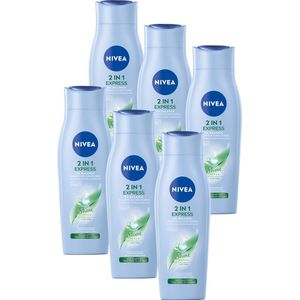 NIVEA 2-in-1 Express Shampoo & Conditioner - Shine serum - Met aloë vera - Voordeelverpakking 6 x 250 ml