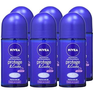 NIVEA Bescherming en verzorging Roll-on in verpakking van 6 stuks (6 x 50 ml), anti-transpirant deodorant met het aroma van NIVEA Creme, roll-on deodorant met 0% alcohol