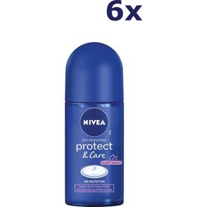 NIVEA Protect & Care Deo Roller - met NIVEA crème - Voor de gevoelige huid - 48u Bescherming - Alcoholvrij - Voordeelverpakking - 6 x 50 ml