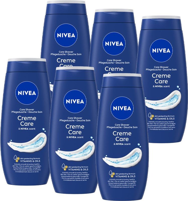 NIVEA Crème Care Douchecrème – Met Vitamine C & E – Hydraterend effect - 6 x 250 ml - Voordeelverpakking