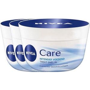 NIVEA - Care - Bodycrème - 3 x 100 ml - Voor Gezicht en Lichaam - 24 Uur Intensieve Voeding