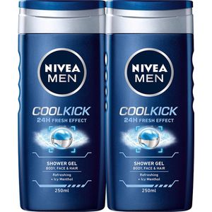 NIVEA MEN Cool Kick Douchegel - 3-in-1 Shower Gel - Voordeelverpakking - 2 x 250 ml