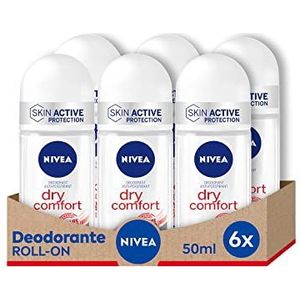 Nivea Dry Comfort Roll-On luchtverfrisser, 6 x 50 ml, anti-transpirant, met Dual Active formule met dubbel anti-ademend vermogen