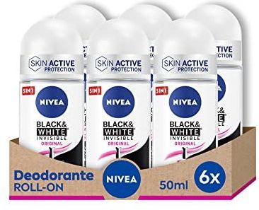NIVEA - Black & White Invisible Original - Roll-on Deodorant - 6 x 50 ml - Effectieve Anti-transpirant