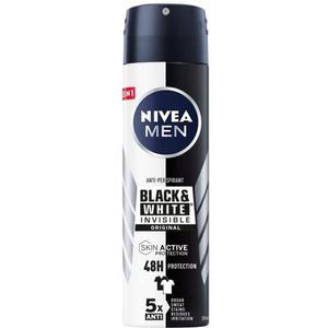 Nivea Men Black & White Invisible Original luchtverfrisser voor heren, verpakking van 6 x 150 ml, anti-halone, anti-ademend, frisheid voor 48 uur