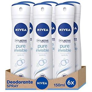 Nivea Pure Invisible Deodorant Spray 6 x 150 ml verfrissende deodorant die geen resten achterlaat op huid en kleding, Deo Spray beschermt 48 uur
