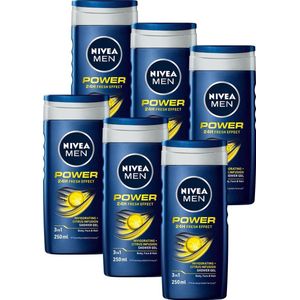 NIVEA MEN Power Refresh Douchegel - 3-in-1 Shower Gel - Shampoo - Voordeelverpakking - 6 x 250 ml