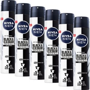 NIVEA MEN Invisible for Black & White Power Deodorant Spray - 6 x 200ml - Voordeelverpakking