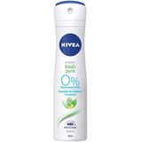 NIVEA Fresh Pure Deodorant Spray - Met Jasmijngeur - Aluminiumvrij - Alcoholvrij - Met Buiflorine - Beschermt 48 uur - 6 x 150 ml - Voordeelverpakking