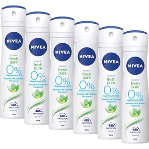 NIVEA Fresh Pure Deodorant Spray - Met Jasmijngeur - Aluminiumvrij - Alcoholvrij - Met Buiflorine - Beschermt 48 uur - 6 x 150 ml - Voordeelverpakking