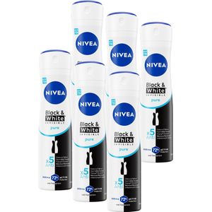 NIVEA Invisible For Black & White Pure - 6 x 150 ml - Voordeelverpakking - Deodorant Spray