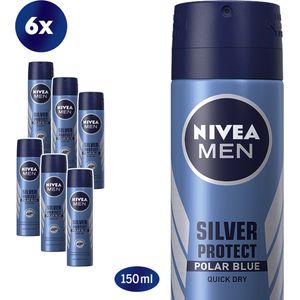 NIVEA MEN Silver Protect Polar Blue - 6 x 150 ml - Voordeelverpakking - Deodorant Spray