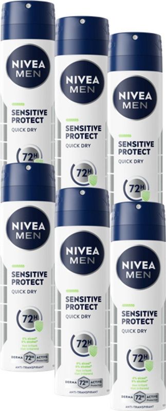 NIVEA MEN Sensitive Protect Deodorant Spray - Anti Transpirant Deo - Quick Dry - 6 x 150 ml - Voordeelverpakking