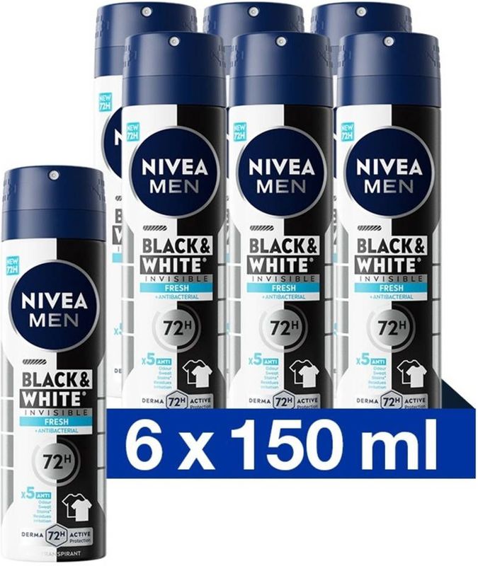NIVEA - Deodorant Spray - Black & White Invisible - 150 ml - Multiverpakking