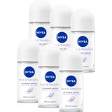 NIVEA Pure & Sensitive - 6 x 50 ml - Voordeelverpakking - Deodorant Roller